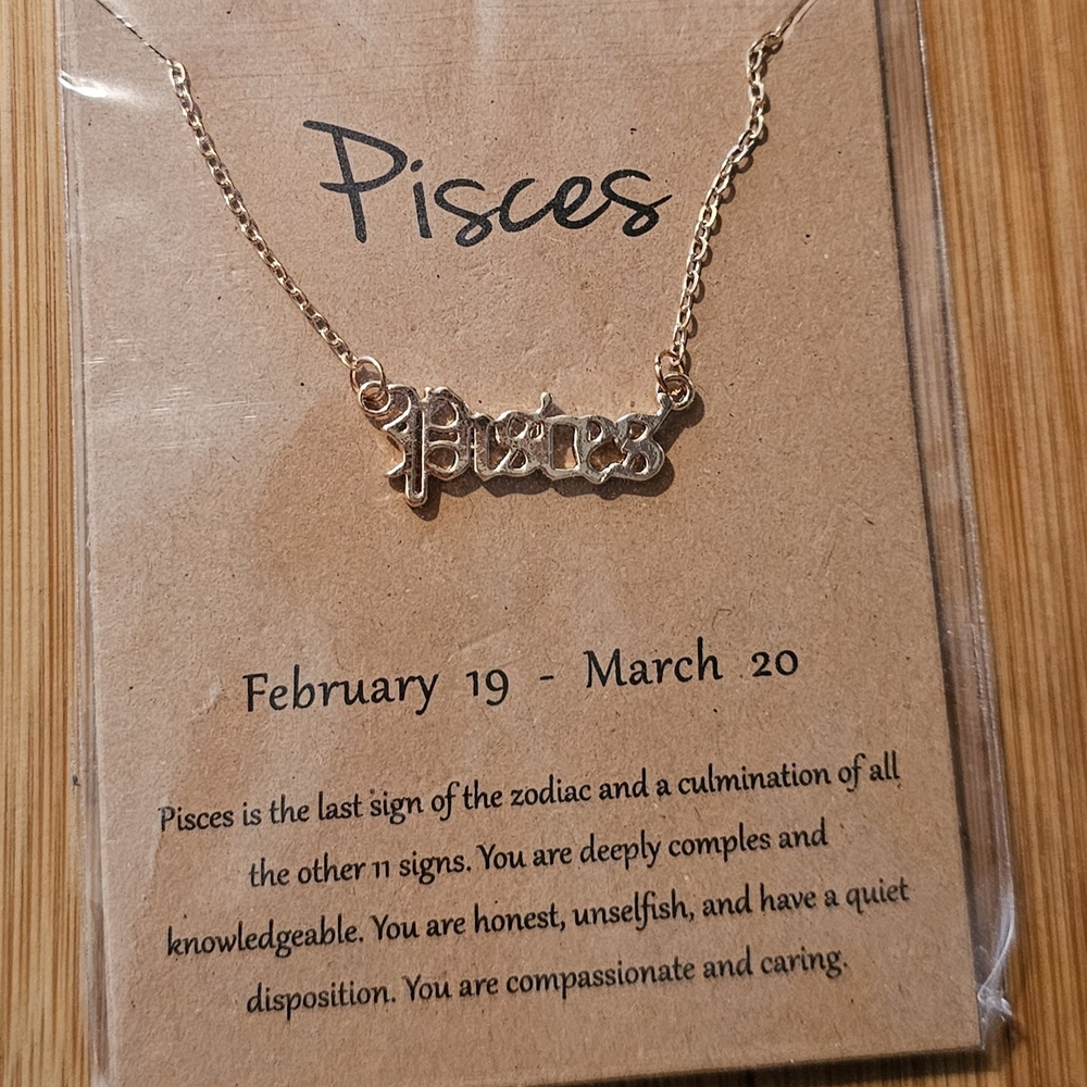 Pisces Zodiac Necklace Gold Tone